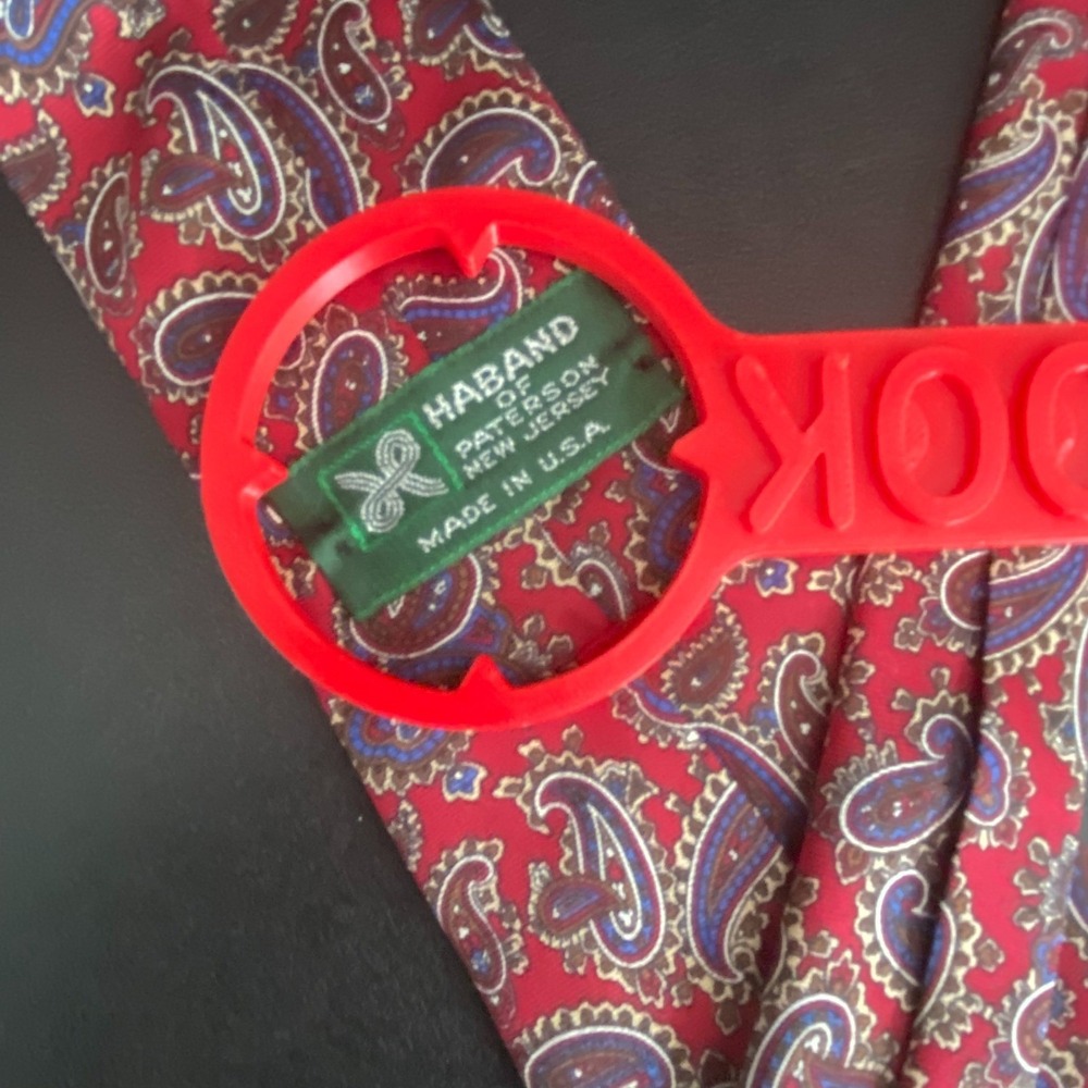 HABAND Italian Silk Neck Tie Mens Red Paisley Pattern Classic USA Vintage Formal - Picture 3 of 4